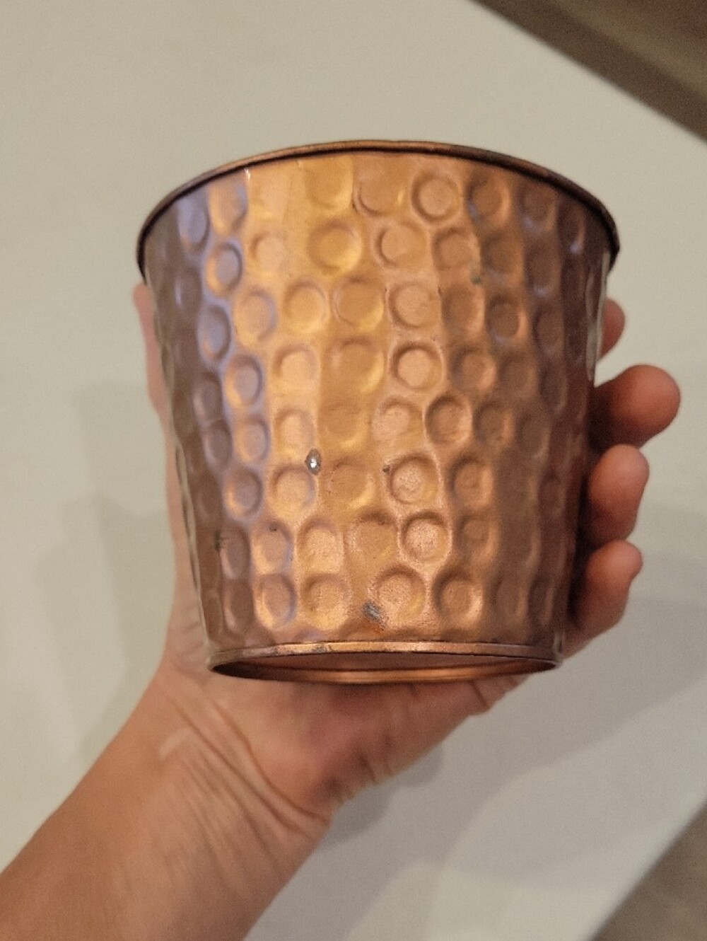 Pottery Barn Hammered Copper Finish Faux Floral Pot Holder - Picture 2 of 4